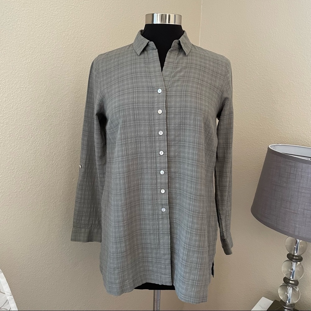 NWOT J. Jill Plaid Button Up Olive Green Shirt Size XS/P